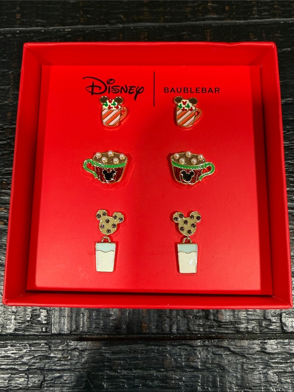 Disney x BaubleBar Holiday Mickey Earring Set - Red, Green, Gold